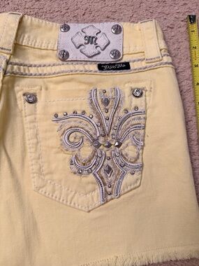 Miss Me Yellow Embellished Cropped Denim Skirt
